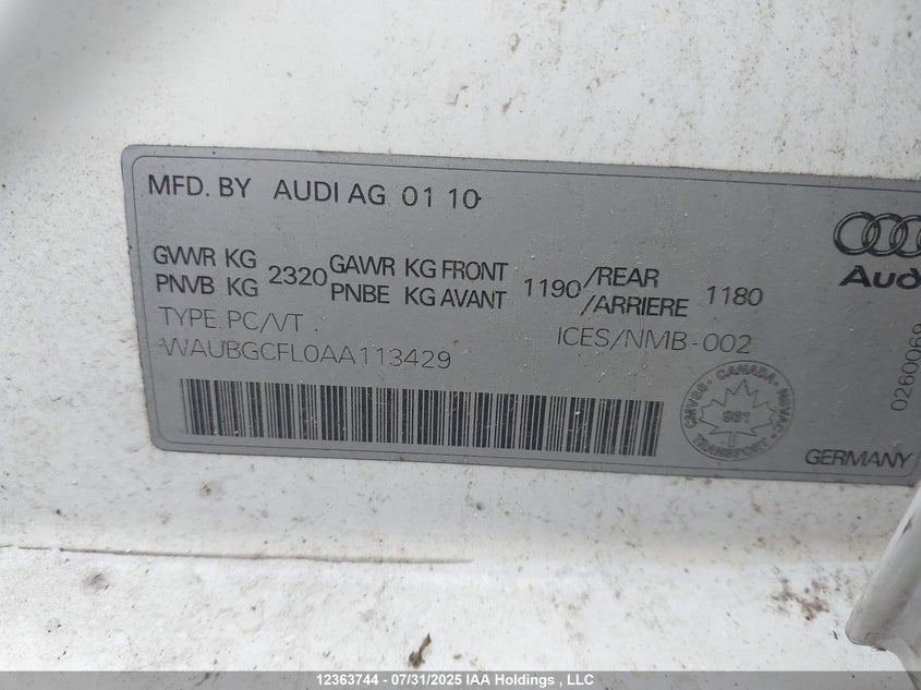 WAUBGCFL0AA113429 2010 AUDI S4 photo no. 9