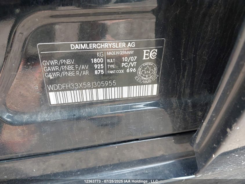 2008 Mercedes-Benz B 200 VIN: WDDFH33X58J305955 Lot: 12363773