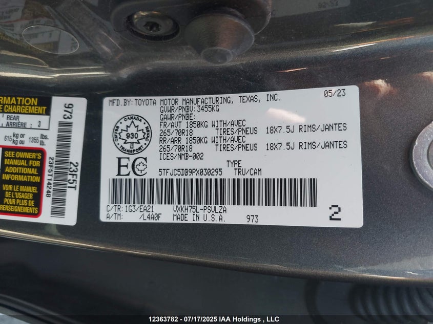 5TFJC5DB9PX030295 2023 TOYOTA TUNDRA photo no. 16