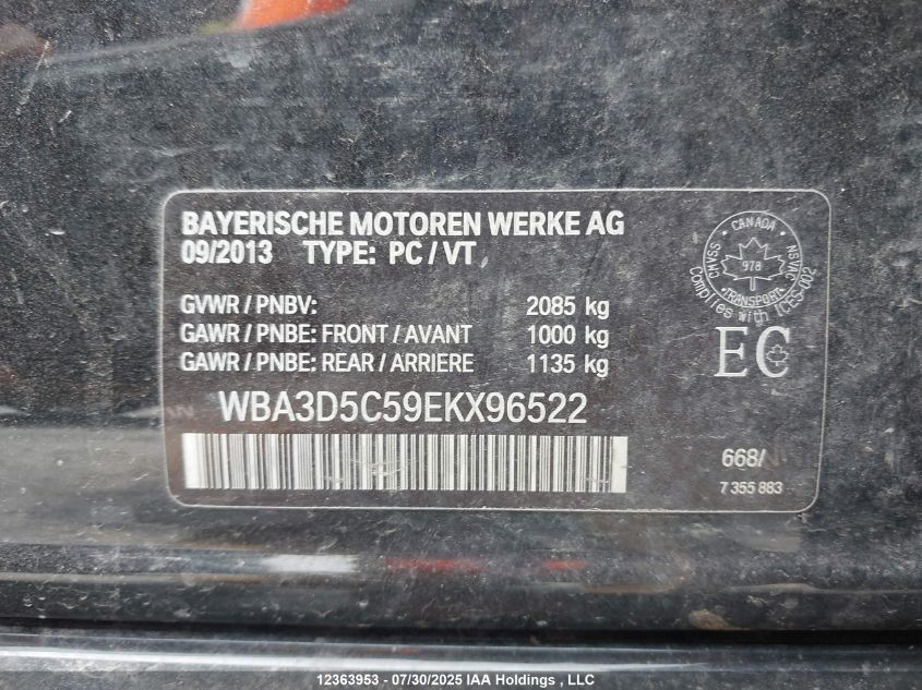 2014 BMW 3 Series VIN: WBA3D5C59EKX96522 Lot: 12363953