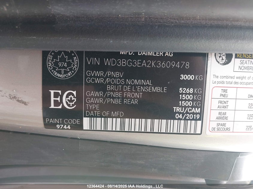 WD3BG3EA2K3609478 2019 MERCEDES-BENZ METRIS photo no. 9