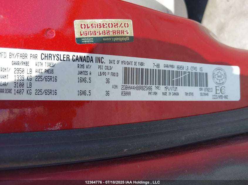 2D8HN44H88R825086 2008 DODGE CARAVAN photo no. 9