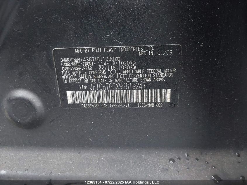 2009 Subaru Impreza Wrx VIN: JF1GH766X9G819247 Lot: 12365154