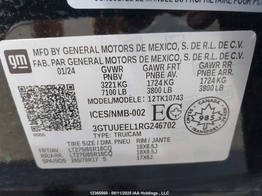 2024 GMC Sierra K1500 At4 VIN: 3GTUUEEL1RG246702 Lot: 12365560