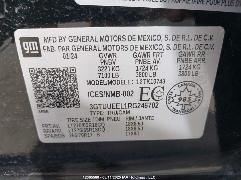 2024 GMC Sierra K1500 At4 VIN: 3GTUUEEL1RG246702 Lot: 12365560