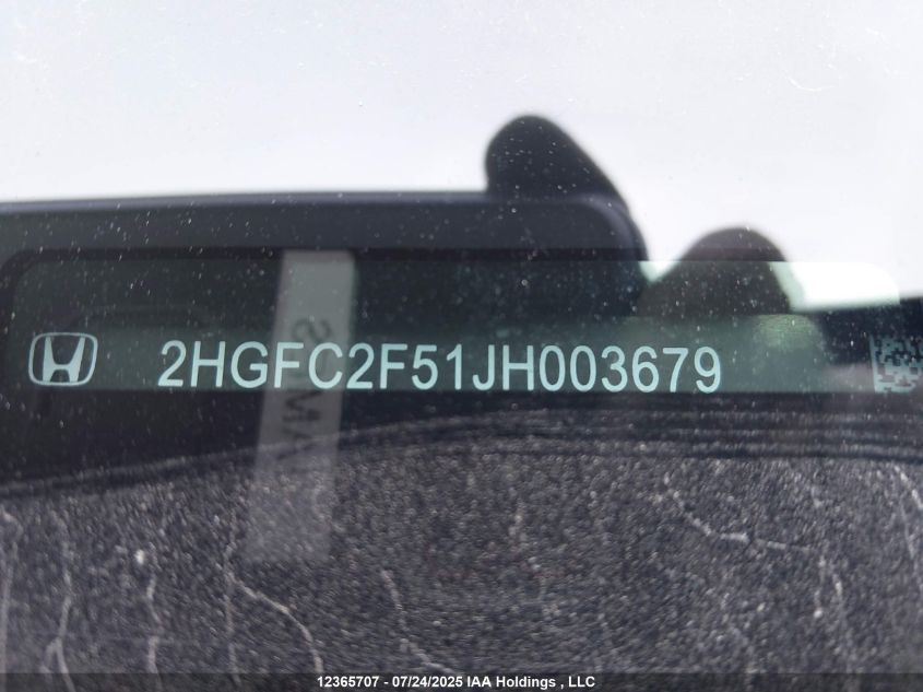 2018 Honda Civic VIN: 2HGFC2F51JH003679 Lot: 12365707