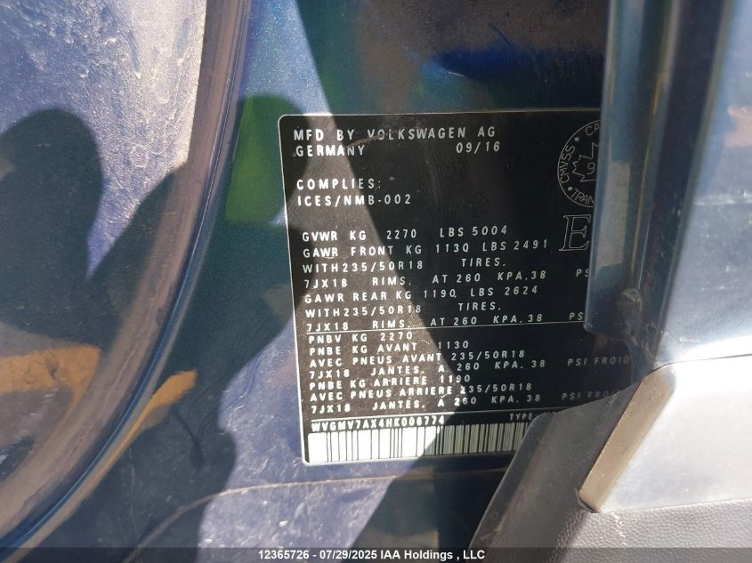 2017 Volkswagen Tiguan Comfortline VIN: WVGMV7AX4HK006774 Lot: 12365726