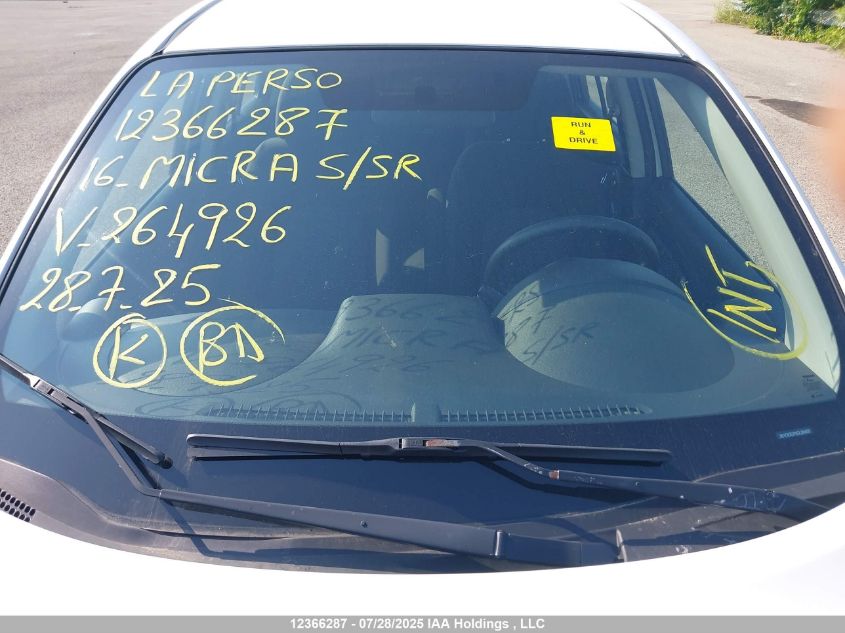 2016 Nissan Micra S/Sr/Sv VIN: 3N1CK3CPXGL264926 Lot: 12366287
