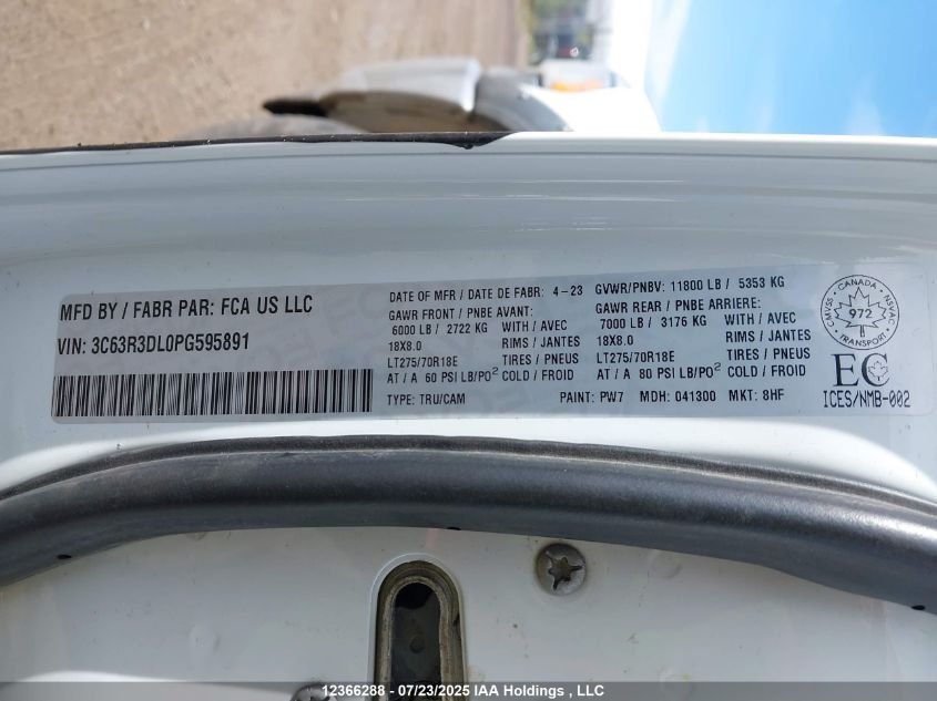 2023 Ram 3500 Big Horn VIN: 3C63R3DL0PG595891 Lot: 12366288