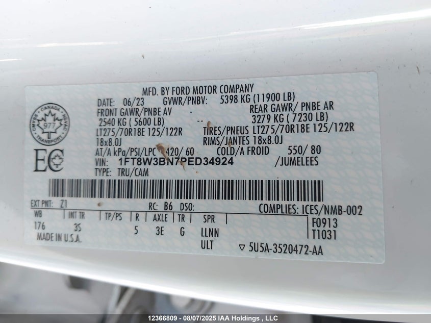 2023 Ford F350 Super Duty VIN: 1FT8W3BN7PED34924 Lot: 12366809