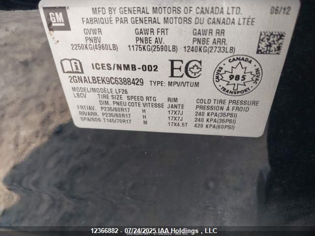 2012 Chevrolet Equinox Ls VIN: 2GNALBEK9C6388429 Lot: 12366882