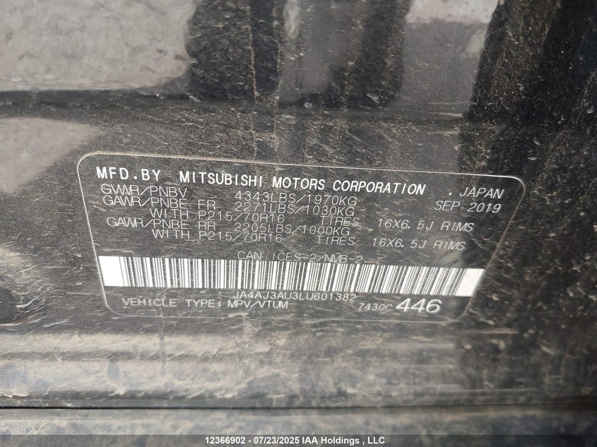 2020 Mitsubishi Rvr Es VIN: JA4AJ3AU3LU601382 Lot: 12366902