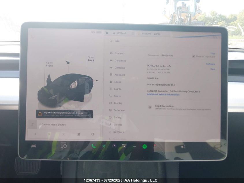 2022 Tesla Model 3 Long Range VIN: 5YJ3E1EB9NF339444 Lot: 12367439