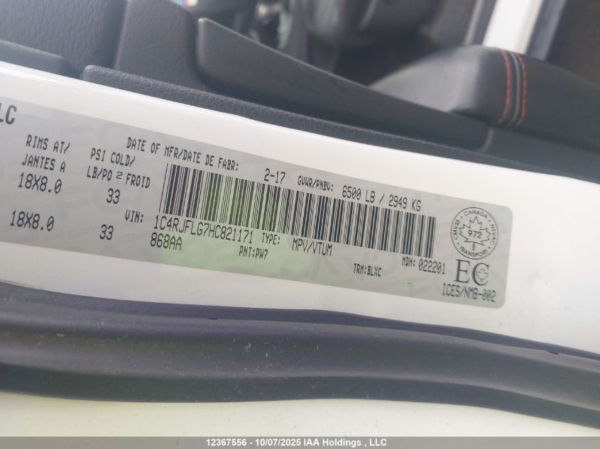 2017 Jeep Grand Cherokee VIN: 1C4RJFLG7HC821171 Lot: 12367556