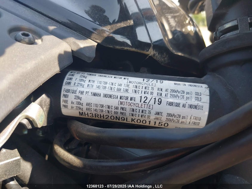 2020 Yamaha Mt-03 VIN: MH3RH20N9LK001150 Lot: 12368123