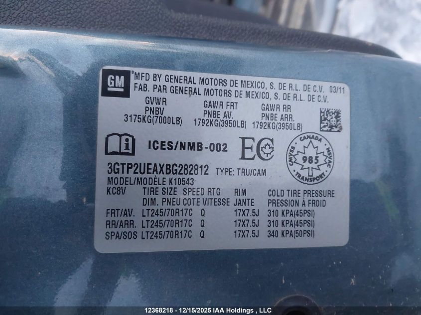 2011 GMC Sierra 1500 VIN: 3GTP2UEAXBG282812 Lot: 12368218