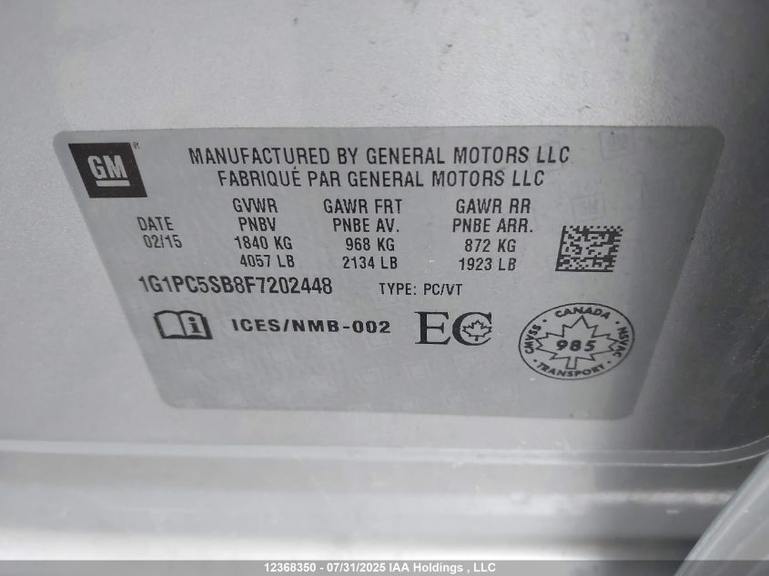 2015 Chevrolet Cruze VIN: 1G1PC5SB8F7202448 Lot: 12368350