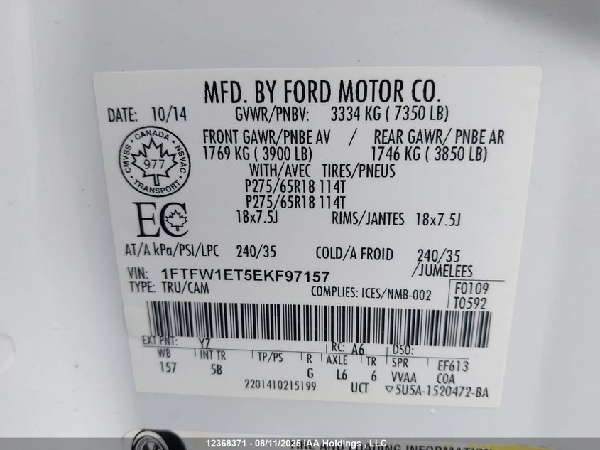 1FTFW1ET5EKF97157 2014 FORD F-150 photo no. 9