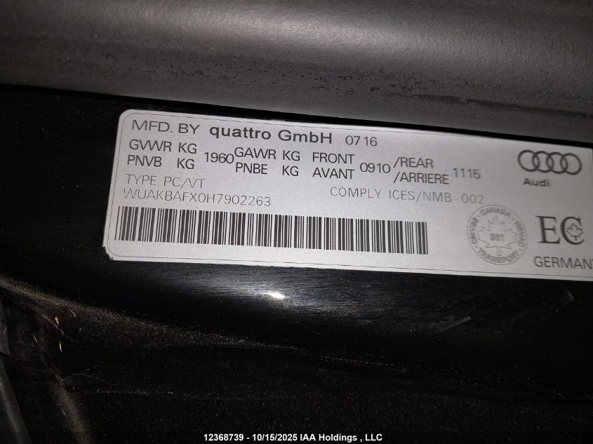 2017 Audi R8 5.2 V10 Plus VIN: WUAKBAFX0H7902263 Lot: 12368739