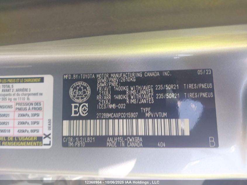 2023 Lexus Rx 350H VIN: 2T2BBMCAXPC015907 Lot: 12368984