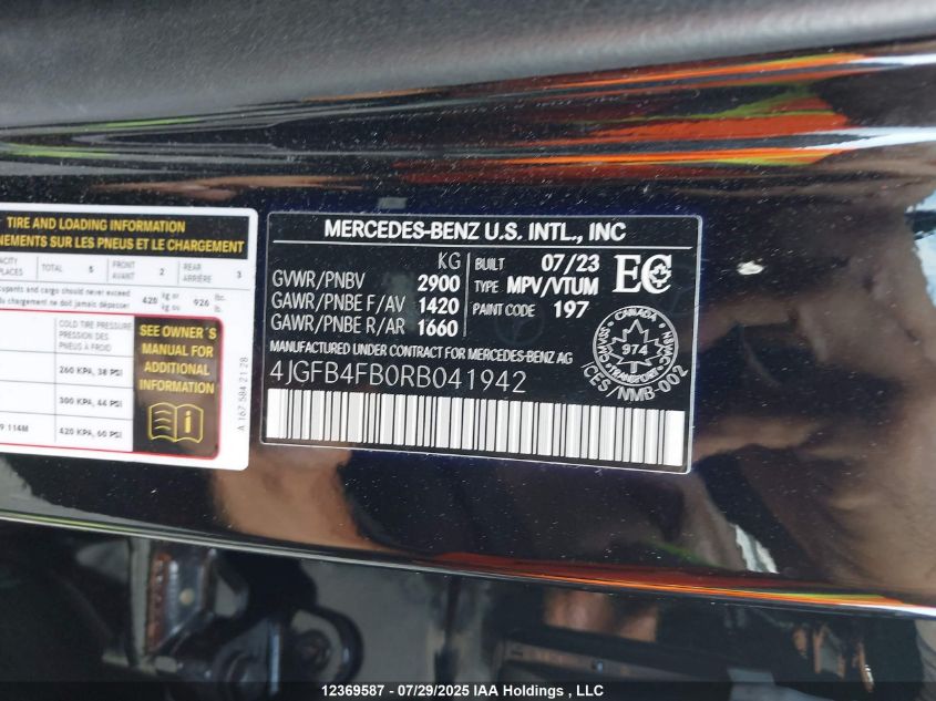 2024 Mercedes-Benz Gle 350 4Matic VIN: 4JGFB4FB0RB041942 Lot: 12369587