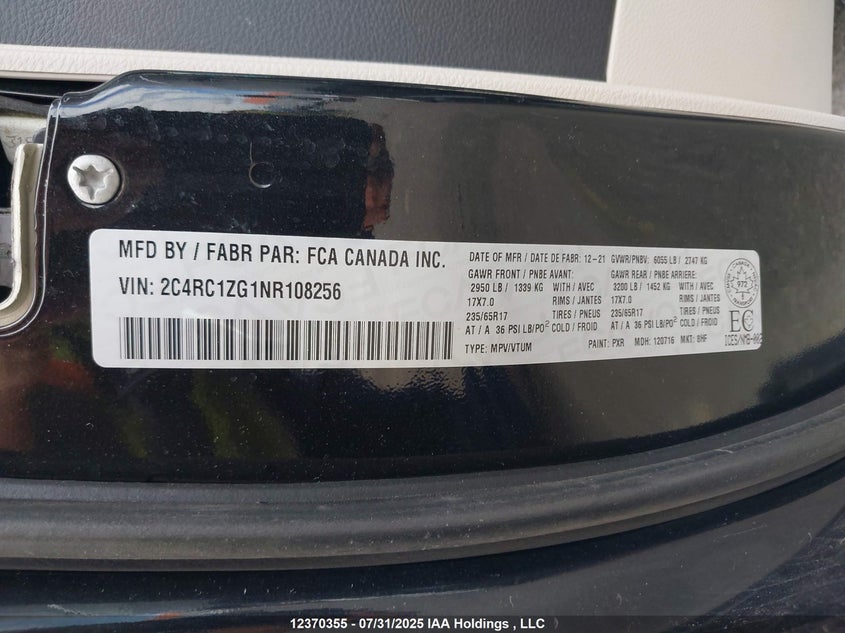 2022 Chrysler Grand Caravan Sxt VIN: 2C4RC1ZG1NR108256 Lot: 12370355