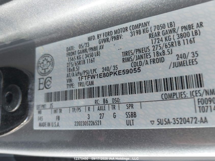 2023 Ford F-150 Xlt VIN: 1FTFW1E80PKE59055 Lot: 12370450