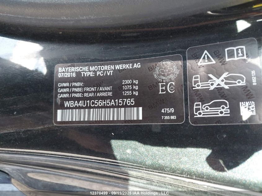 2017 BMW 440I xDrive VIN: WBA4U1C56H5A15765 Lot: 12370499