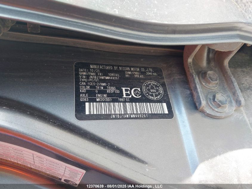 2021 Nissan Qashqai S VIN: JN1BJ1AW7MW449261 Lot: 12370639