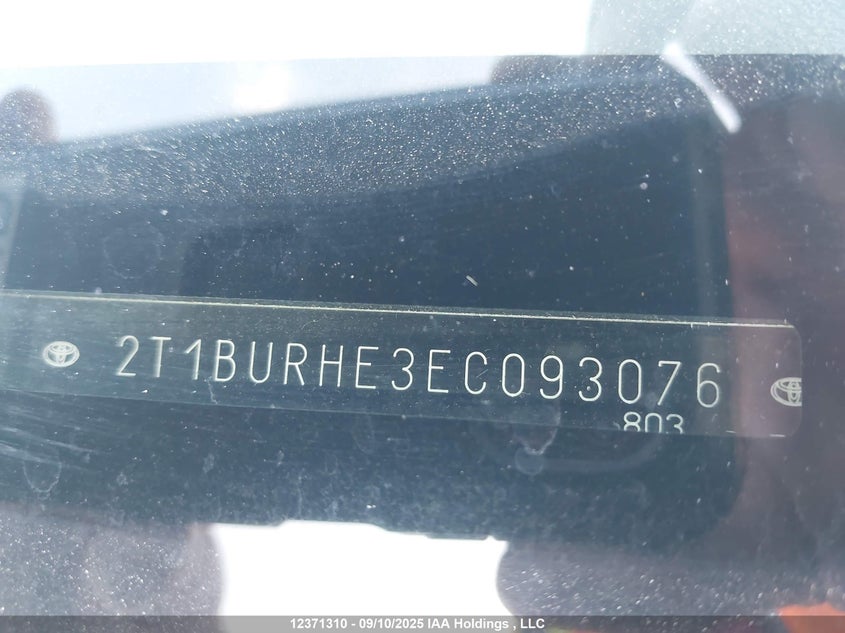 2014 Toyota Corolla VIN: 2T1BURHE3EC093076 Lot: 12371310