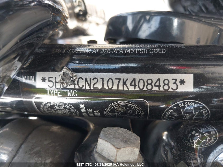 2007 Harley-Davidson Xl883 VIN: 5HD4CN2107K408483 Lot: 12371782