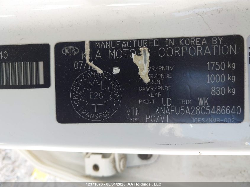 2012 Kia Forte 5-Door VIN: KNAFU5A28C5486640 Lot: 12371873