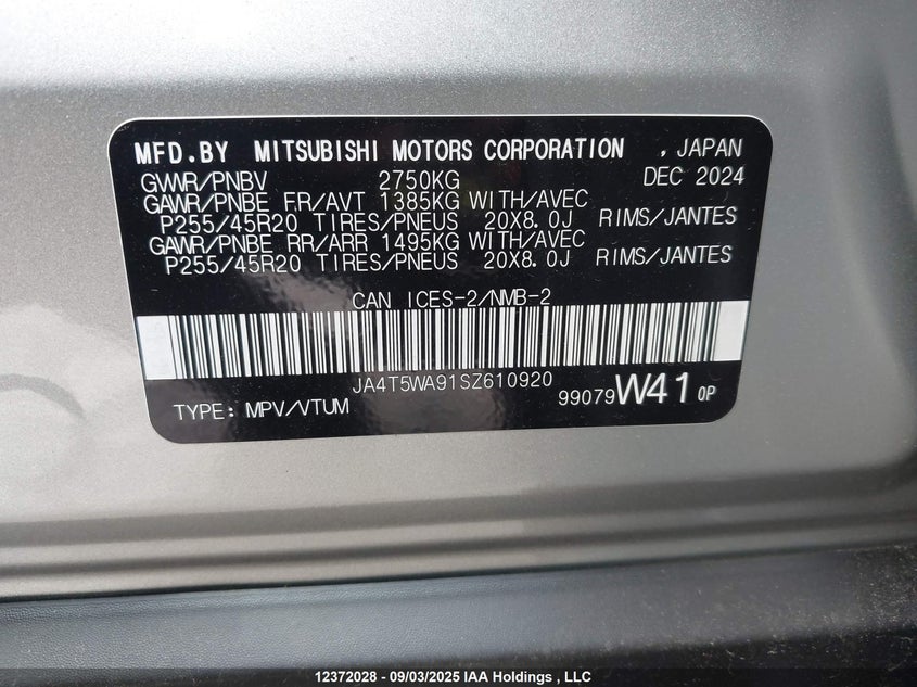 JA4T5WA91SZ610920 2025 MITSUBISHI OUTLANDER photo no. 9