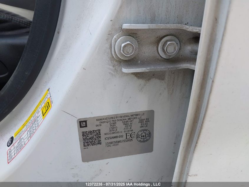 2018 Chevrolet Cruze Lt VIN: 1G1BE5SM0J7210025 Lot: 12372235