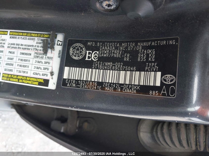 2T1BU40E89C075046 2009 TOYOTA COROLLA photo no. 19