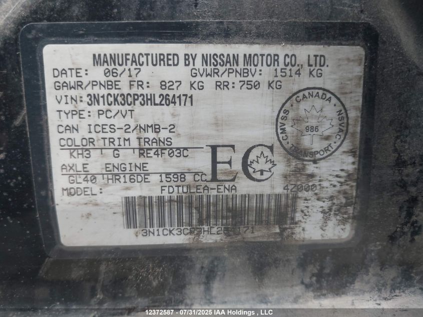 2017 Nissan Micra VIN: 3N1CK3CP3HL264171 Lot: 12372587