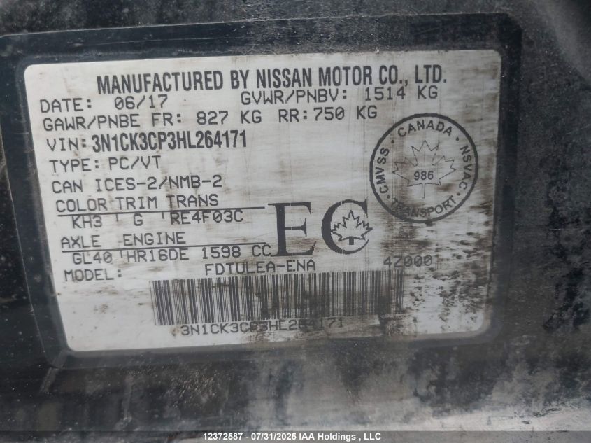 2017 Nissan Micra VIN: 3N1CK3CP3HL264171 Lot: 12372587