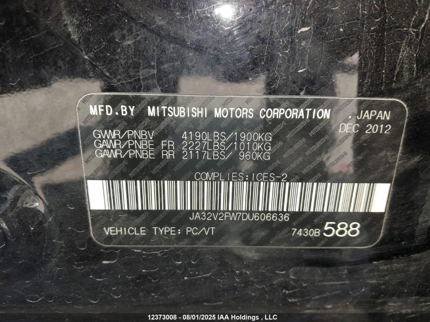 2013 Mitsubishi Lancer Se VIN: JA32V2FW7DU606636 Lot: 12373008