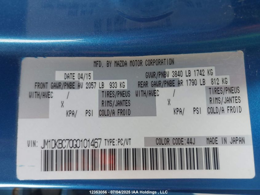 2016 Mazda Cx-3 Gs VIN: JM1DKBC70G0101467 Lot: 12353056X