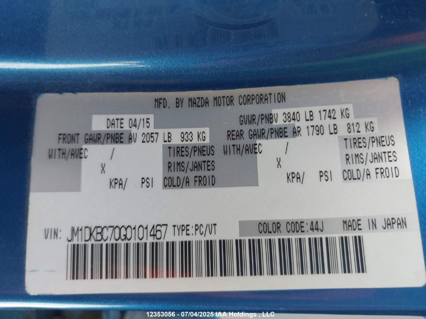 2016 Mazda Cx-3 Gs VIN: JM1DKBC70G0101467 Lot: 12353056X
