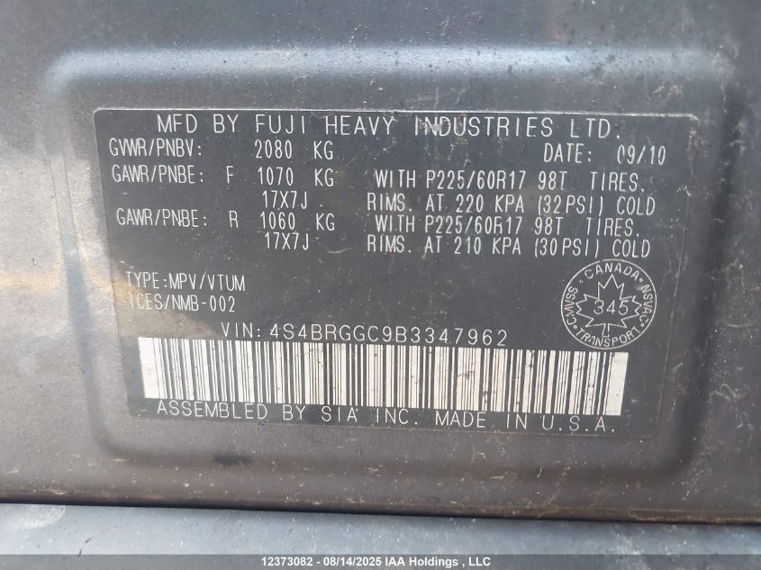 2011 Subaru Legacy Outback VIN: 4S4BRGGC9B3347962 Lot: 12373082