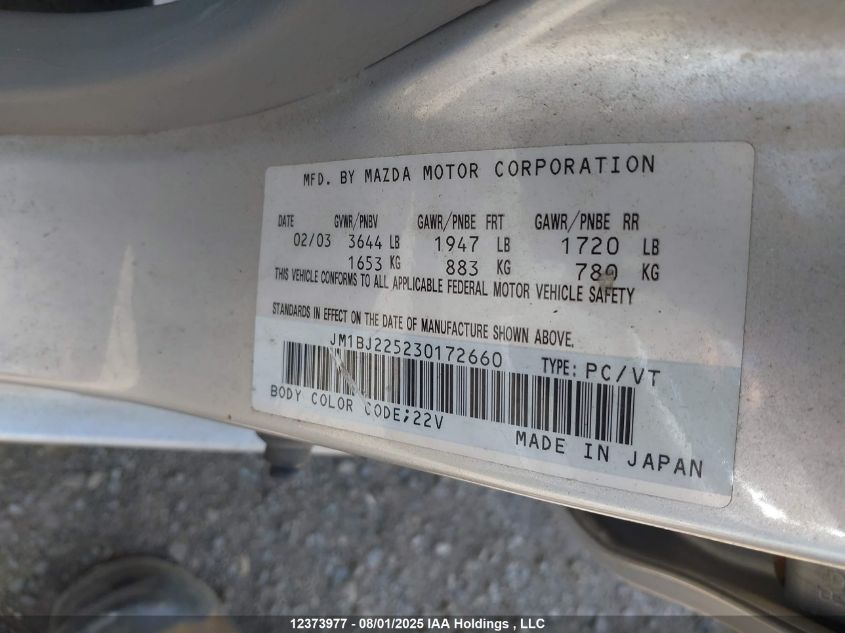 2003 Mazda Protege Dx/Lx/Es VIN: JM1BJ225230172660 Lot: 12373977