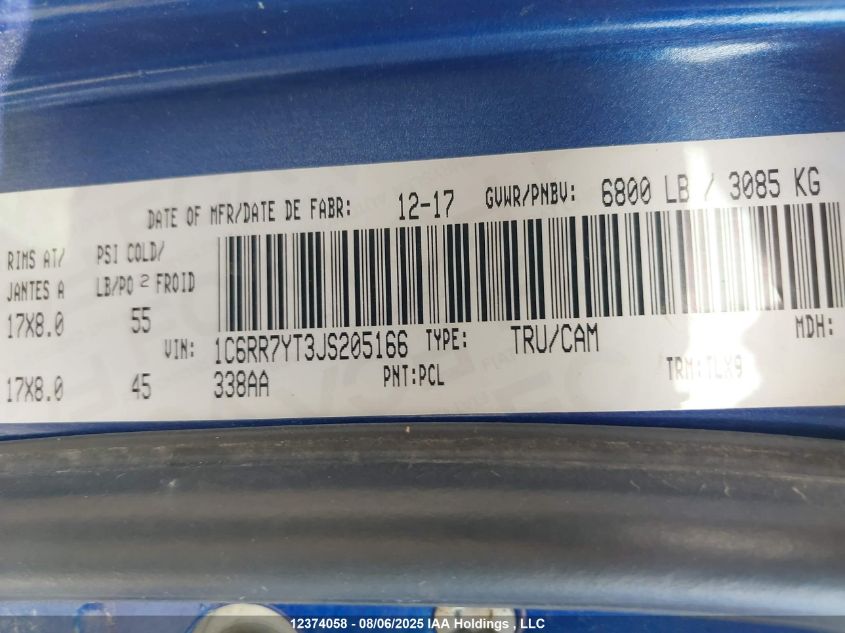 2018 Ram 1500 Rebel VIN: 1C6RR7YT3JS205166 Lot: 12374058