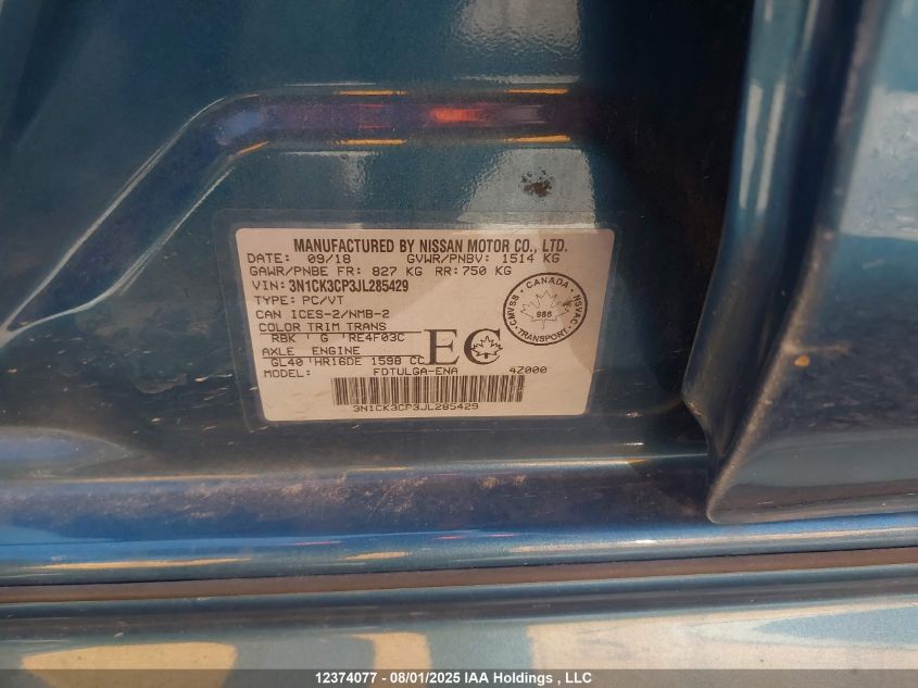 2018 Nissan Micra VIN: 3N1CK3CP3JL285429 Lot: 12374077