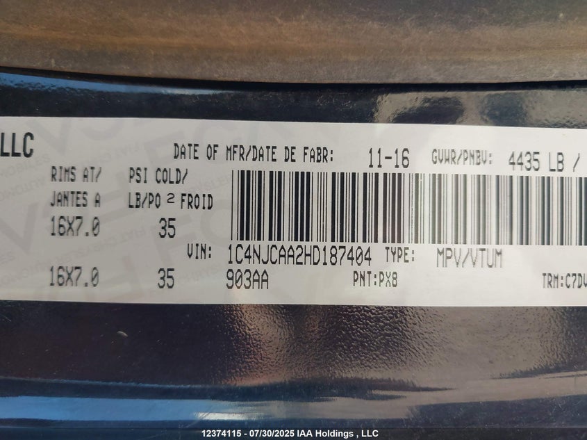 1C4NJCAA2HD187404 2017 JEEP COMPASS photo no. 9