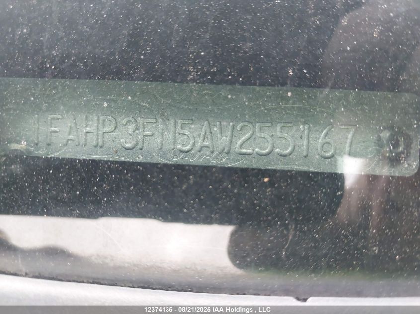 2010 Ford Focus VIN: 1FAHP3FN5AW255167 Lot: 12374135