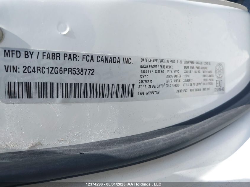 2023 Dodge Grand Caravan VIN: 2C4RC1ZG6PR538772 Lot: 12374298