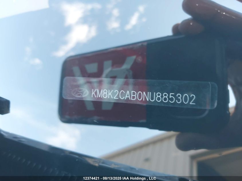 2022 Hyundai Kona Sel/Se VIN: KM8K2CAB0NU885302 Lot: 12374421