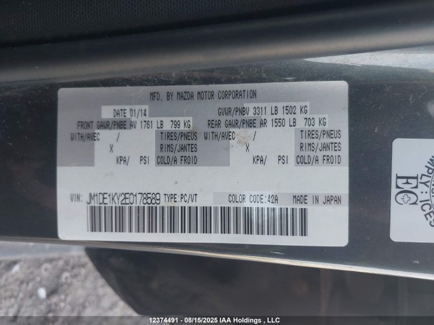 2014 Mazda Mazda2 Sport VIN: JM1DE1KY2E0178589 Lot: 12374491