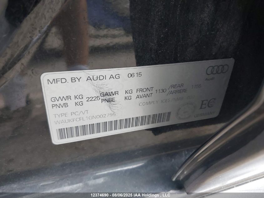 2016 Audi A4 Technik Plus VIN: WAUKFCFL1GN002795 Lot: 12374690